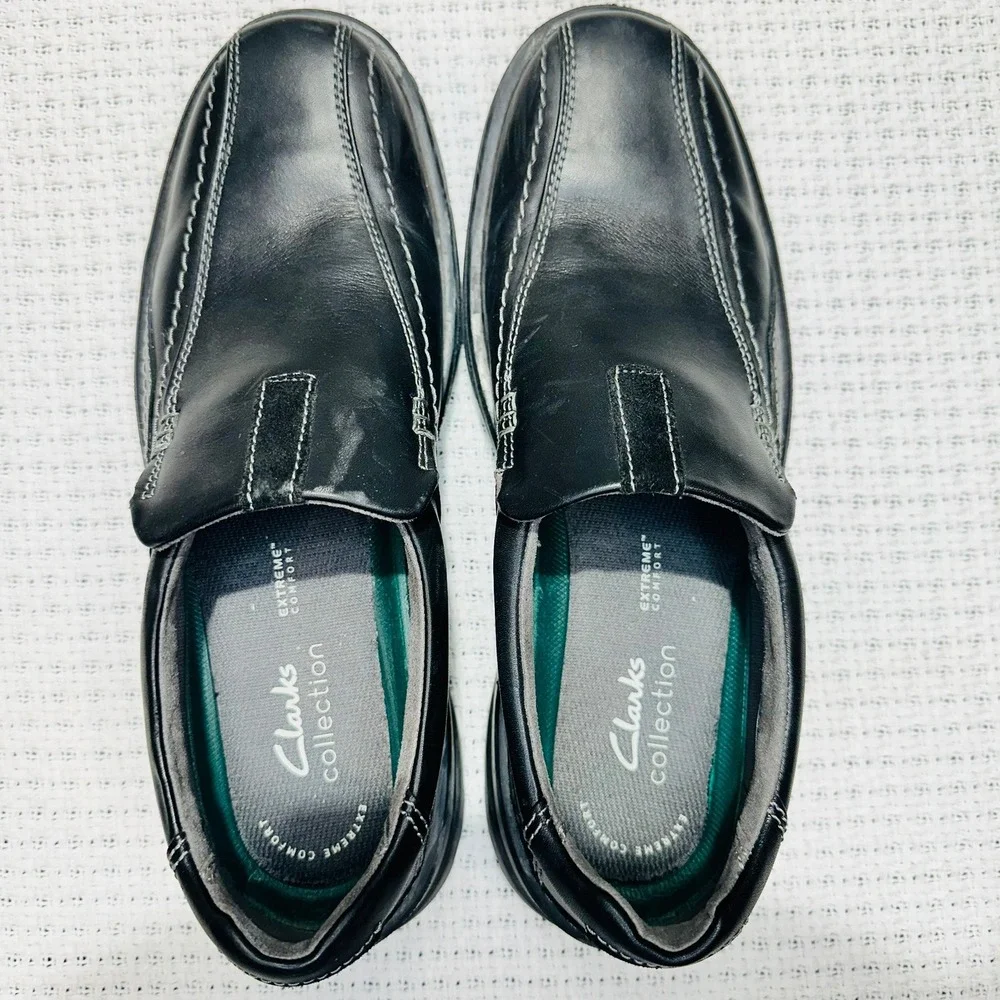 Clarks Gessler‎ Step Loafers Men Size 10 Black Leather Dress Shoes Classic